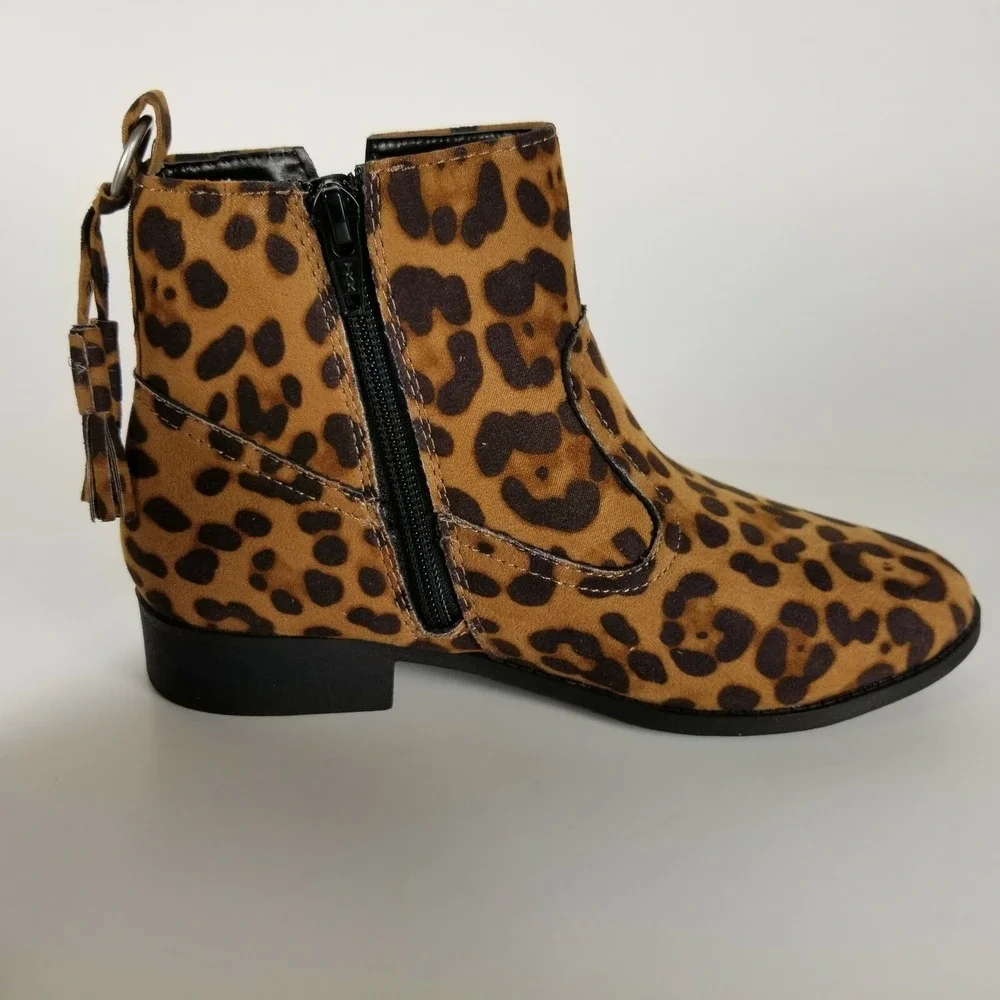 Wonder Nation Girls Size‎ 4 Leopard Print Ankle Boot Flexible Outsole Tassel Zip